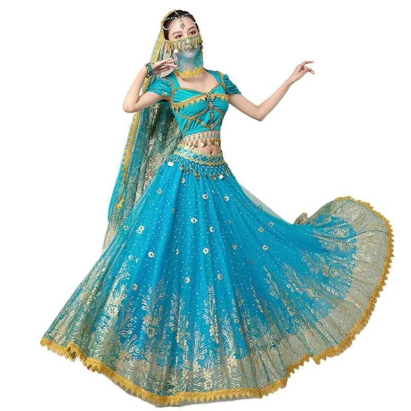 

Women Belly Dance Top Dress Adult Festival Halloween Cosplay Indian Arab Jasmine Sari Fantasy Rave Bollywood Outfit Costume Suit