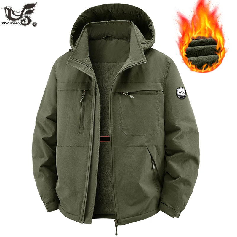 Winter Cargo-Mantel für Herren Verdickte Warme Winddichte Wasserdichte Jacke mit Fleece Futter Bomberjacke Motorrad-Militär-Parka Herrenbekleidung