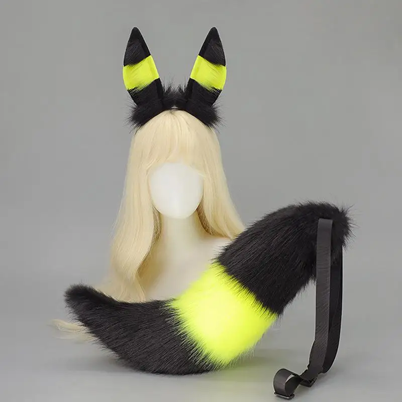 Diadema de Orejas de Umbreon de Anime para Cosplay, Unisex para Adultos, Peluda, Antropomórfica, con Cola de Peluche, Accesorios Lindos para Halloween