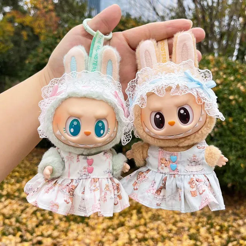 17cm Plush Doll's Clothes The Monster Labubu Outfit Accessories Clothing DIY Lolita Dress Lace Headband Oil Painting Style YE18E