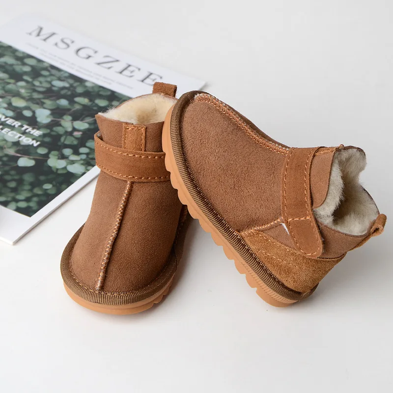 

Girls Wool Sheepskin Boots Children Winter Fur Shoes Kids Boy Velvet Snow Boots Infant Baby Toddler Leather Furry Boots Footwear