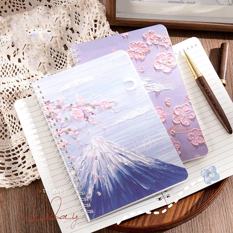 Creative A5 Coil Book Thickened Oil Painting Cover Notebook Horizontal Line Inside Page 60Sheets Notepad Journal School Supplies