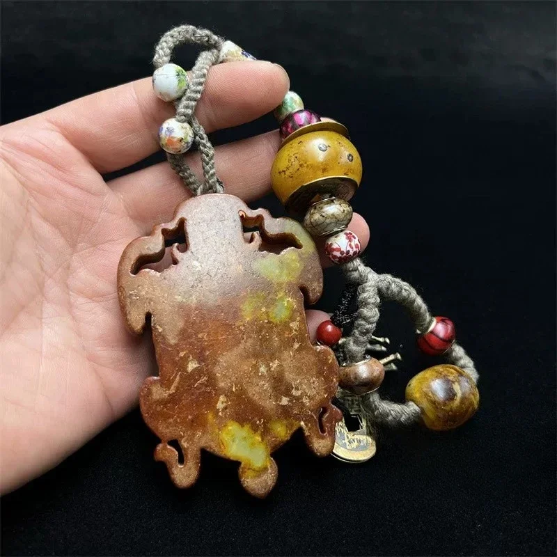 Jewelry accessories retro style Xiuyu hollow dragon turtle jade wall inlaid with gemstones nine eyes dzi beads