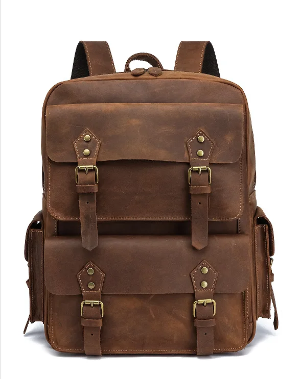 Bolso de viaje de cuero genuino informal para hombre con capa superior Vintage, mochila para ordenador portátil de negocios de gran capacidad, bolsos para adolescentes, Sac A Dos