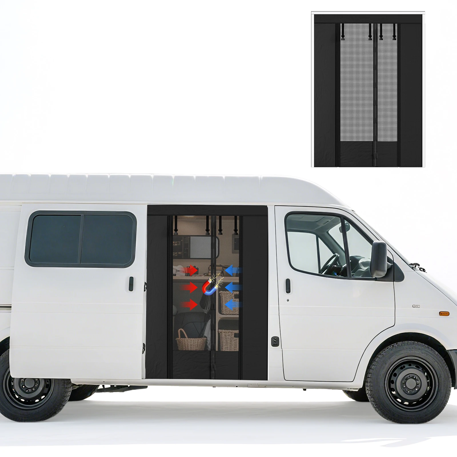 باب شاشة مغناطيسي، ناموسية متوافقة مع VW T5، T6 للباب المنزلق، حماية من الحشرات على الشاشة الطائرة والحماية من الشمس