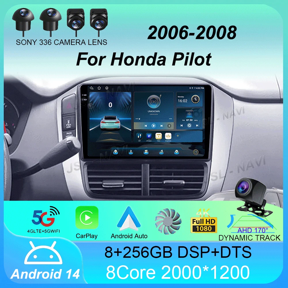 

Автомобильный радиоприемник Android 14 Carplay Auto для Honda Pilot 2006 2007 2008, мультимедийный видеоплеер, GPS-навигация, стерео, WIFI + 4G, головное устройство