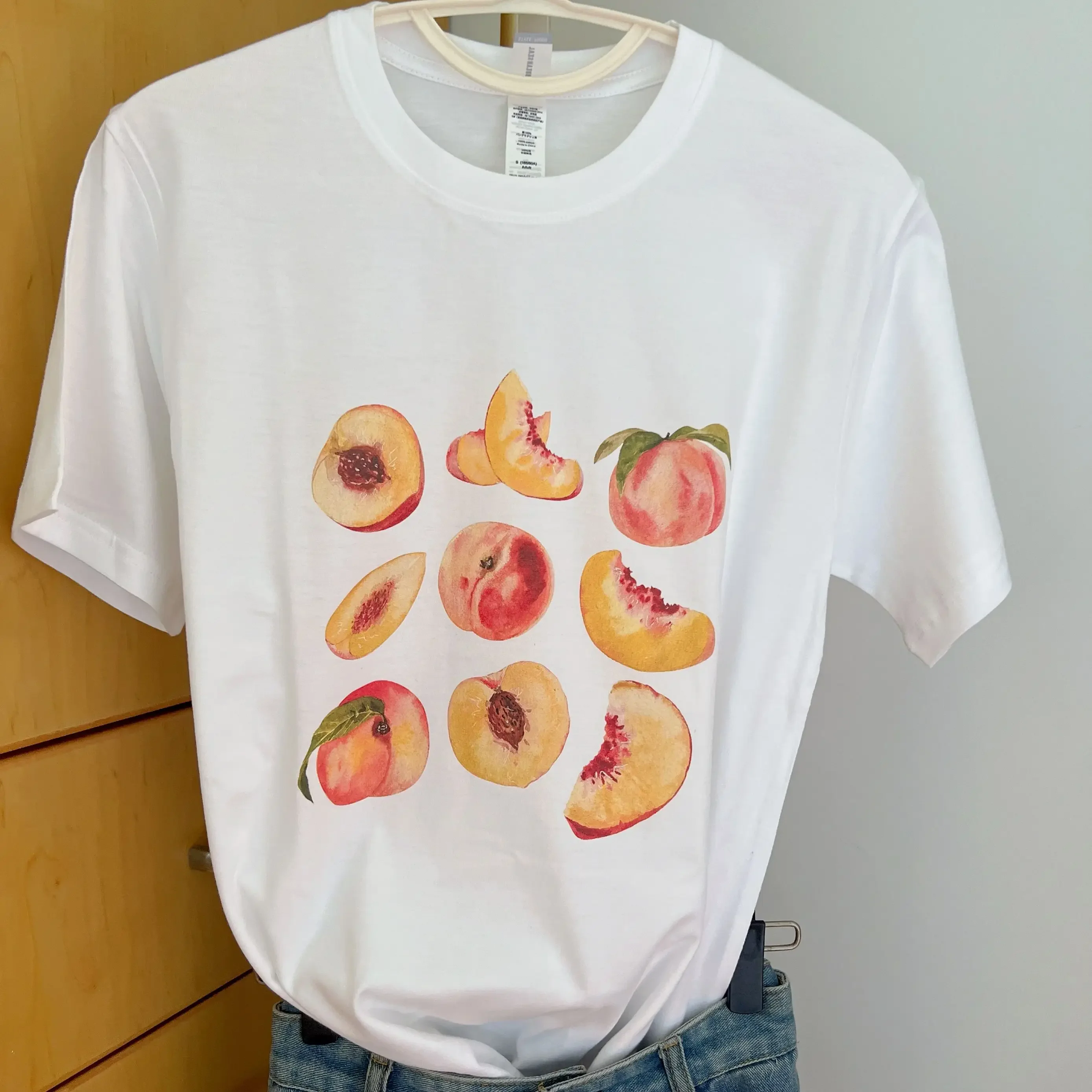 

410-9Peach New Cartoon T-shirts Harajuku Short Sleeve Loose OCasual Tops Women O Neck All Match Casual Tees