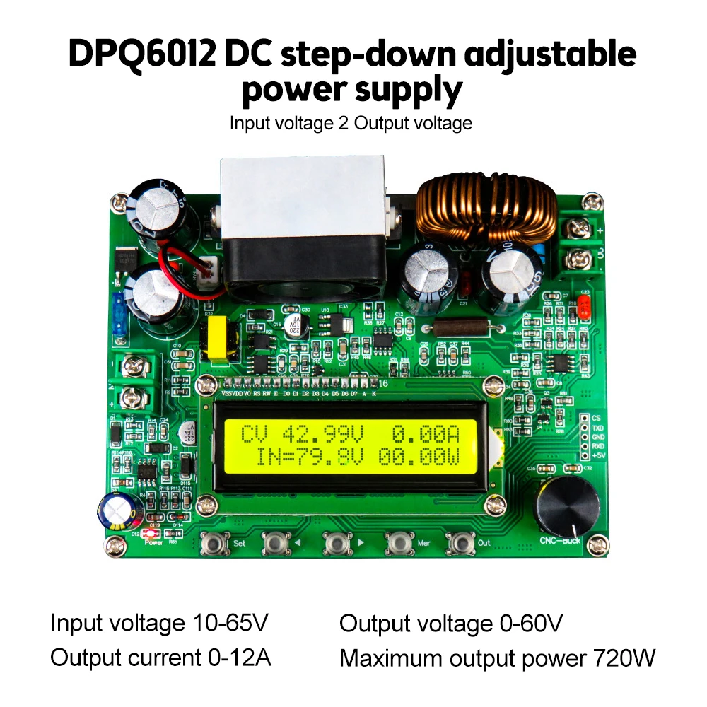 DPQ6012 DPQ9010 DC-DC CNC CV CC Step-down Module 60V 90V 0-12A Adjustable Power Supply Buck Converter LCD1602 Digital Display