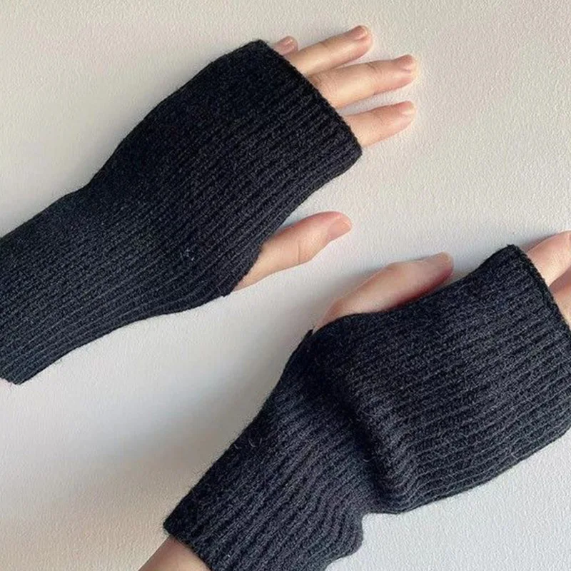 Winter Warm Wool Half Finger Gloves For Women Soft Knitting Arm Fingerless Gloves Writting Warmer Mittens Handschoenen Guantes