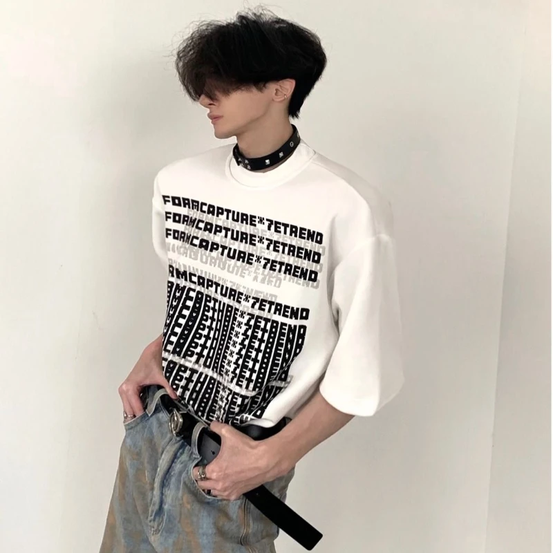 

American Street Retro Style Short Sleeve for Men's Summer O-neck Letter Print Fashionable Breathable Half Sleeve T-shirt Tees