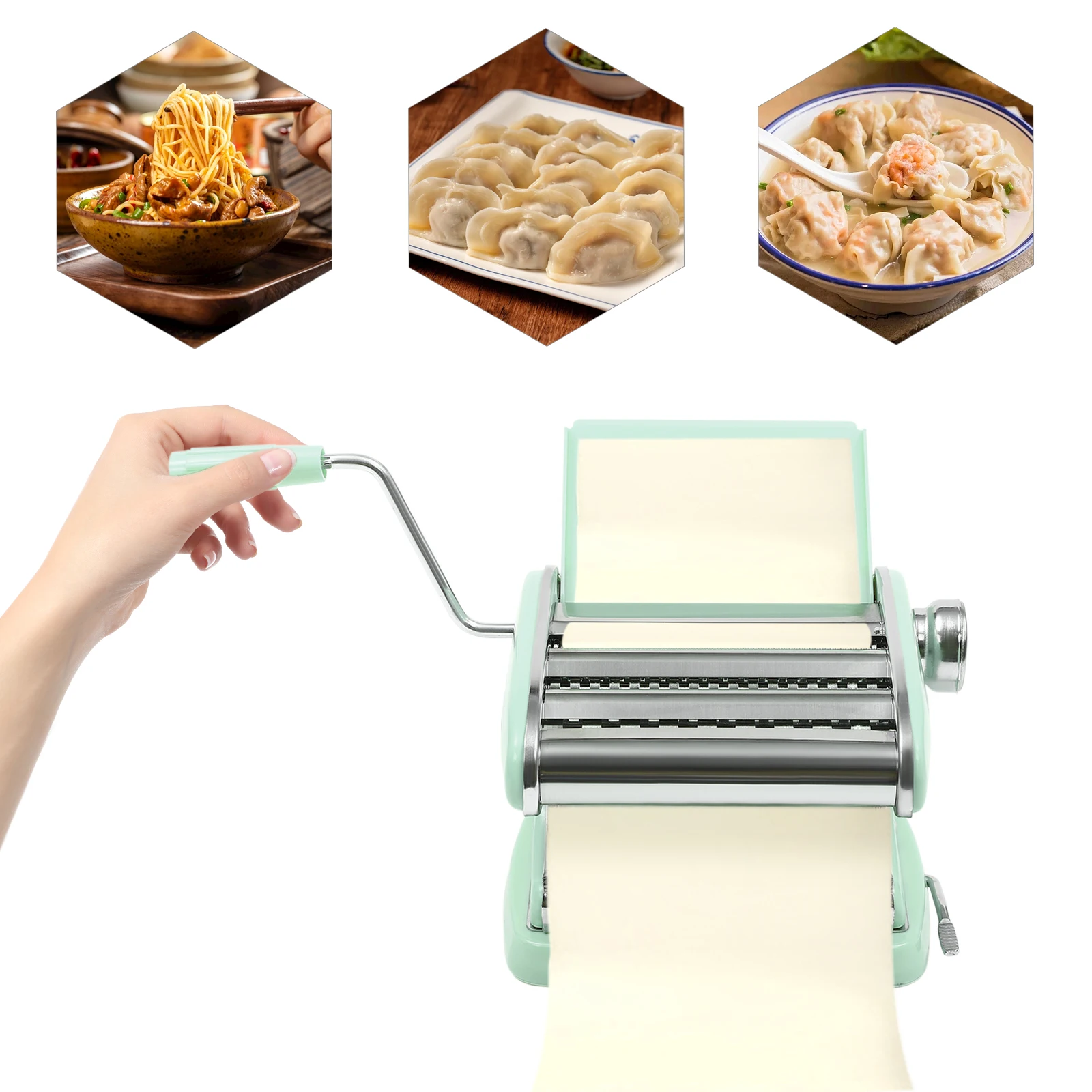 

NEW Pasta Maker Machine Green, w/ 6 Adjustable Thickness Settings 0.3-5mm for Making Spaghetti, Lasagna, Dumpling Wrappers