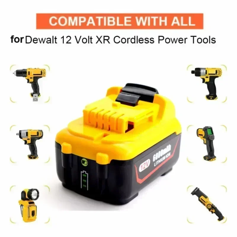 Long life For Dewalt Battery 12V 18650 6000mAh Rechargeable Battery DCB120 DCB127 DCB121 DCB119 Power Tool Battery For Dewalt