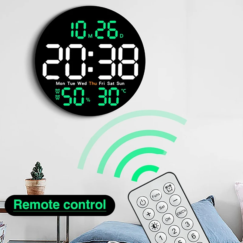 10Inch Temperature Humidity Digital Wall Clock With Remote Control Alarm Date Week Display Wall-Mounted For Home