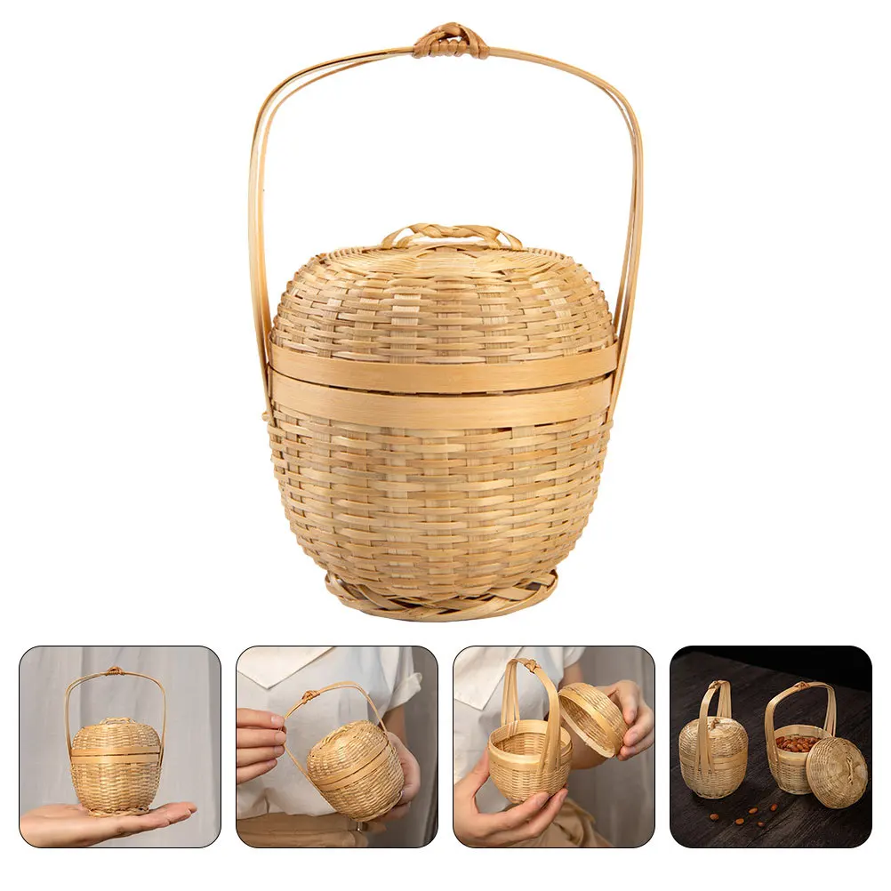 

Mini Bamboo Basket Handmade Woven Small Portable Storage Basket Bamboo Holder for Sushi Snacks Gift Decorative