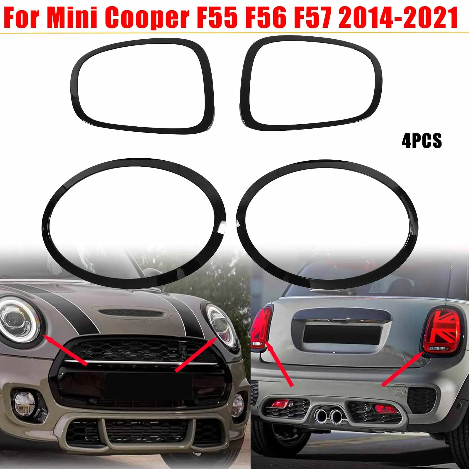 

Headlight&Taillight Rings Trim For Mini Cooper F55 F56 F57 2014 2015-2021 4PCS Car Accessories Plastic Glossy Black Body Kit