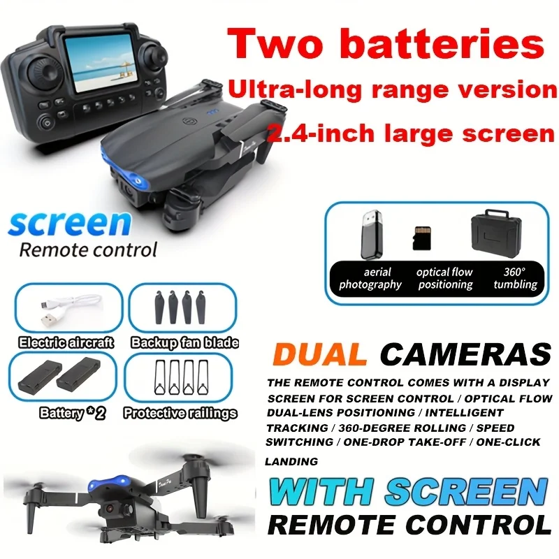 Drone pieghevole E99Pro, dotato di doppia telecamera ad alta definizione e funzione per evitare ostacoli, telecomando con motore brushless