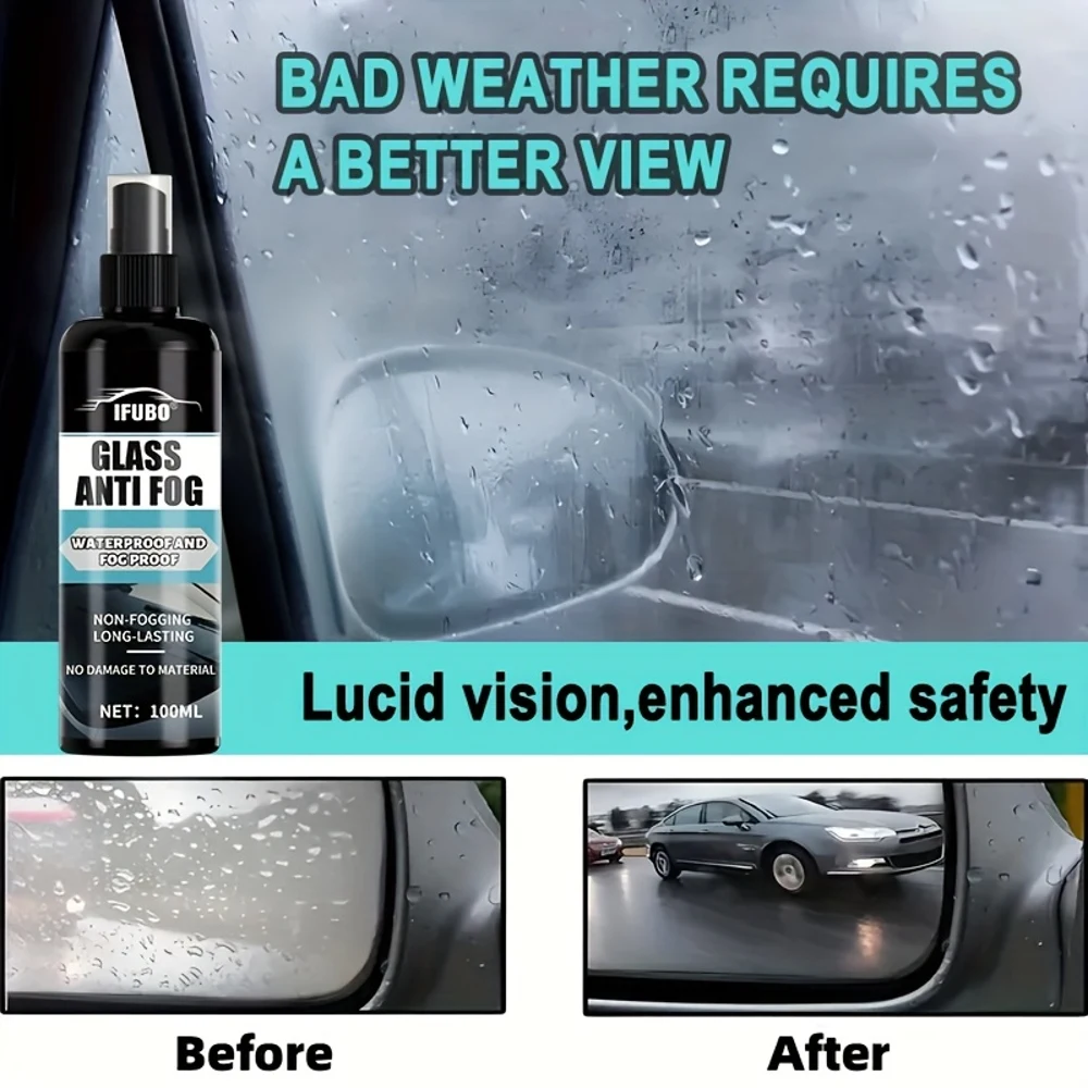 بخاخ IFUBO المضاد للضباب - تركيبة إزالة الثلج ومضادة للضباب سريعة المفعول لنوافذ السيارة والزجاج الأمامي والخوذات والمرايا الداخلية - فوز