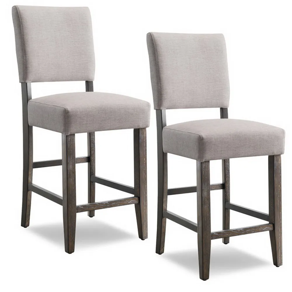 Set of 2 Upholstered Back Counter Height Chair with Heather Gray Seat Counter Stool Wood Bar Stool