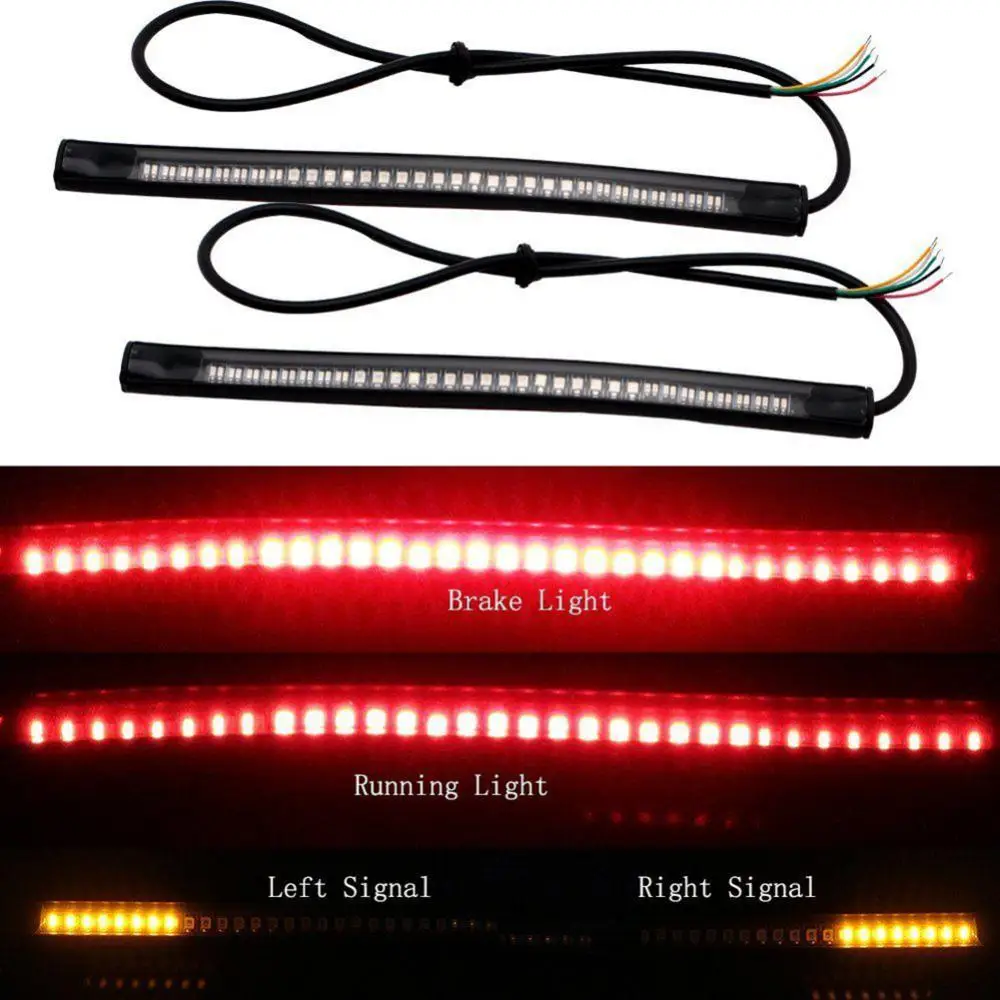 Flexible Motorcycle License Plate LED Light Tail Brake Stop Turn Signal Lamp Universal Waterproof With Dual-side Adhesive Tape