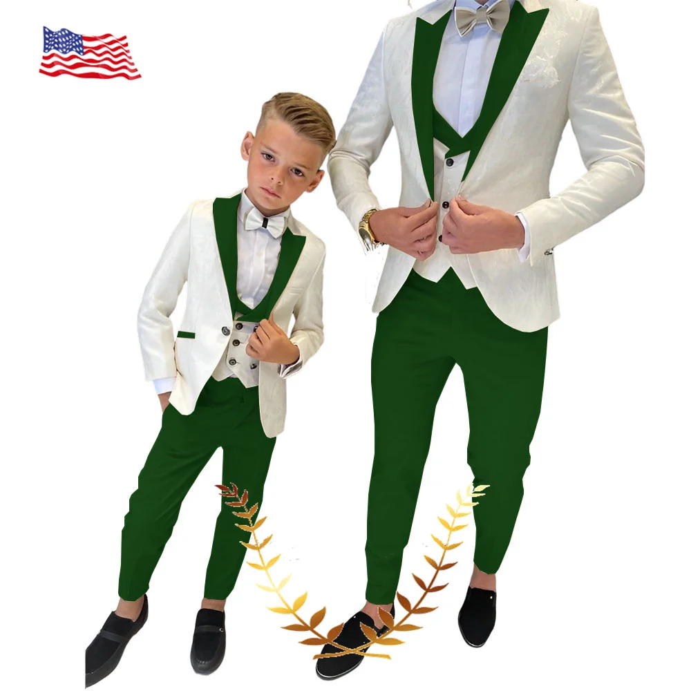 Ivory Men's Suit 3 Piece Suit, Parent-Child Clothes, Father Kids Wedding Tuxedo (Jacket, Pants, Vest, Tie), Formal Party Clothes