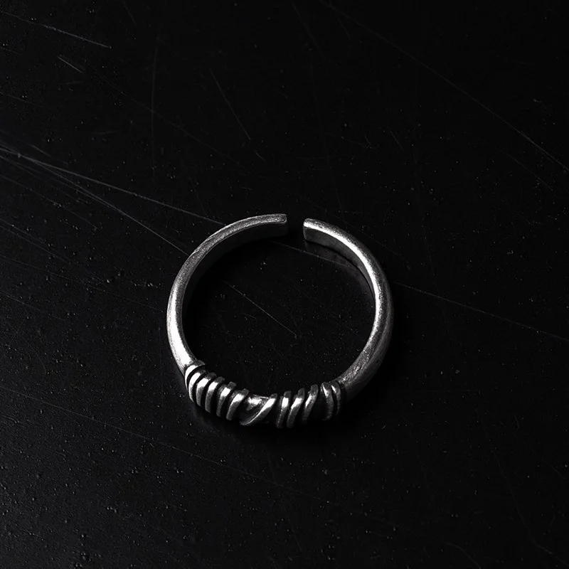 Retro Twine Thread Ring For Men Women Silver Color Punk Gothic Open Ring Unisex Accessories Handmade Designer Jewelry Lover Gift