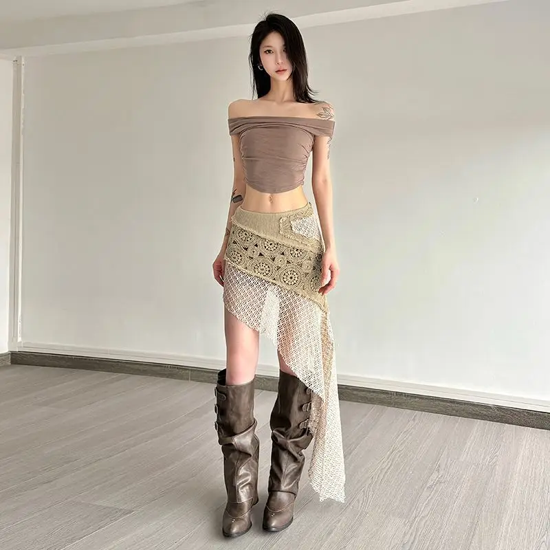 2026 Summer Fashion New Women's Elegant Design Sense Spicy Girl Half Skirt Irregular Retro Lace Sexy Beach Half Skirt