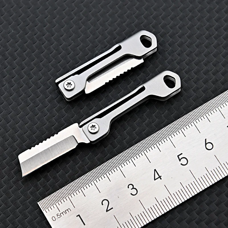 Stainless Steel Folding Knife Mini Square Head Pocket Knife Outdoor Camping Supplies Multi-function Keychain Pendant Knives