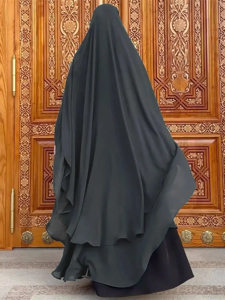 Eid Chiffon Gray Black White Khimar Abaya Dubai Luxury Islam Muslim Hijab Dresses For Women Jilbab Kebaya Niqab Musulmane Femme