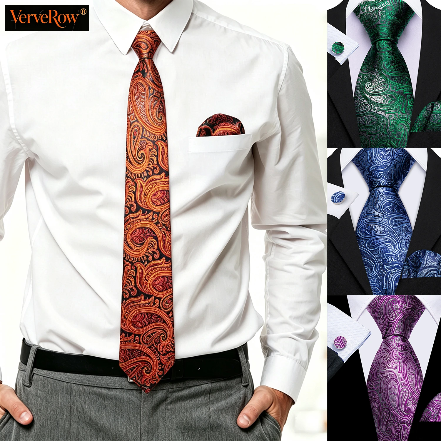 Elegant Jacquard Paisley Men Tie Set Woven Floral Necktie Pocket Square Cufflink Business Wedding Suit Accessories Decorations