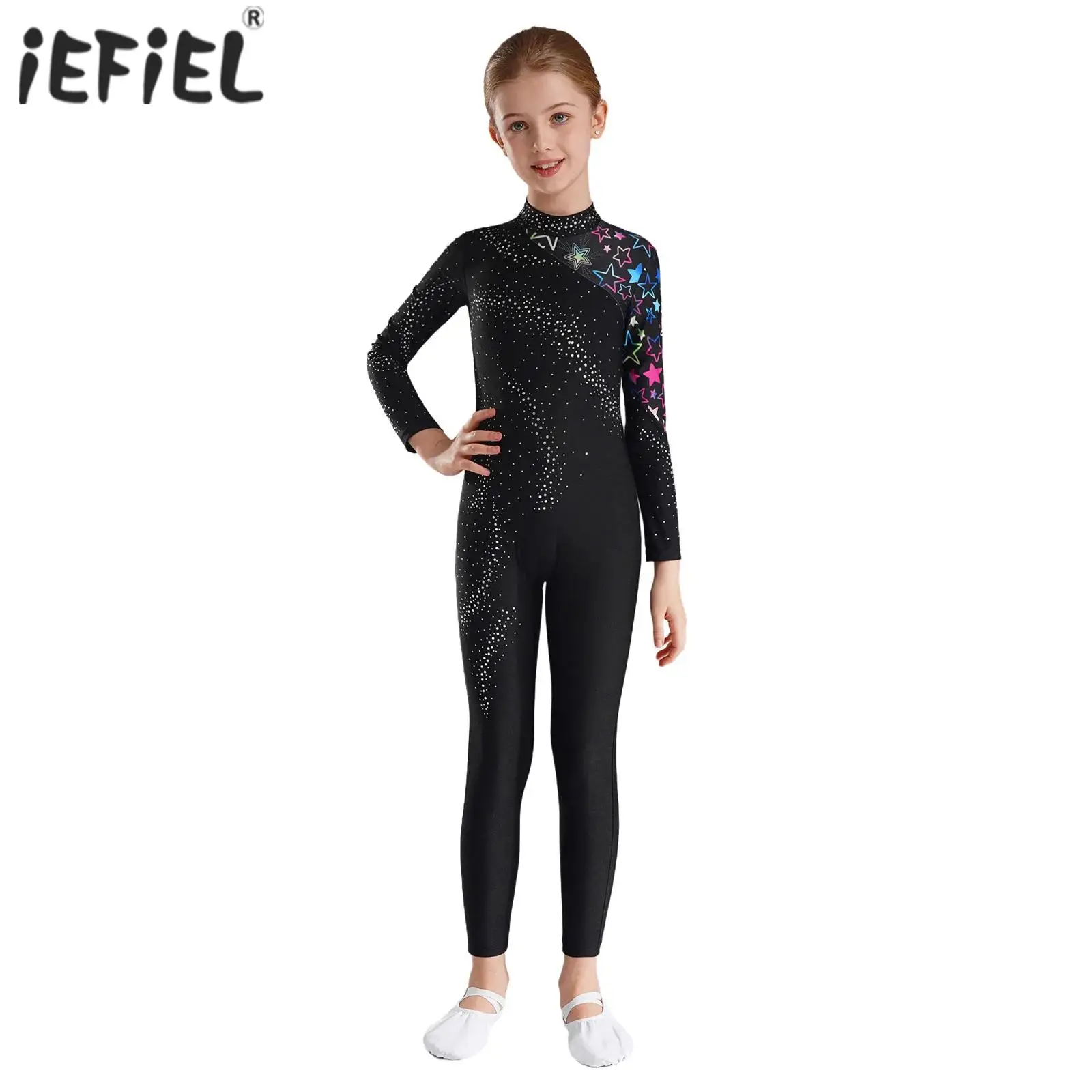 балетный комбинезон с длинными рукавами для девочек, гимнастический танцевальный костюм для фигурного катания, блестящий балетный танцевальный купальник со стразами