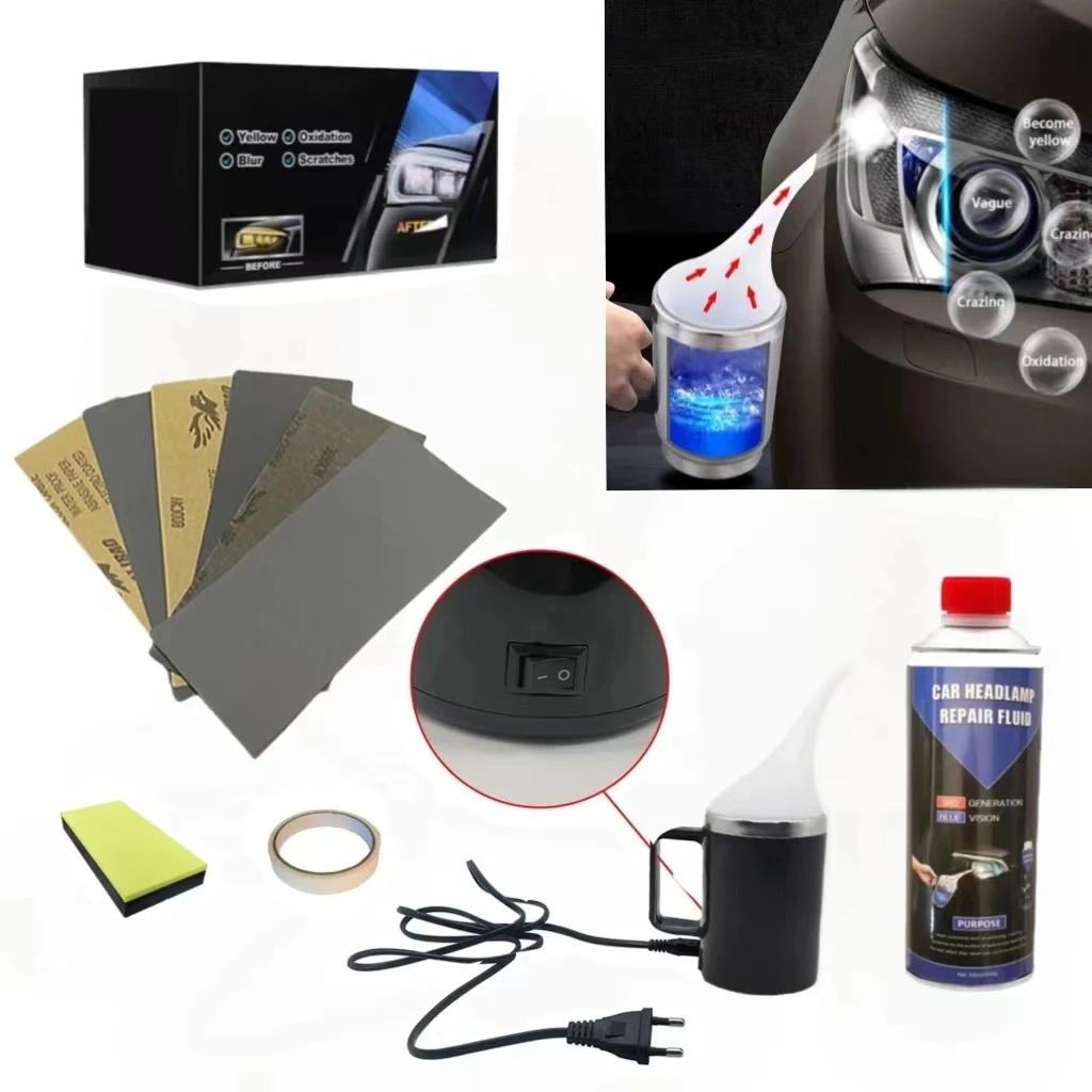 

Car Headlight Restoration Kit Liquid Polymer Steam Scratch Remover Repair Hydrophobic Coating Fix Headlamp Polish Refurbish Set