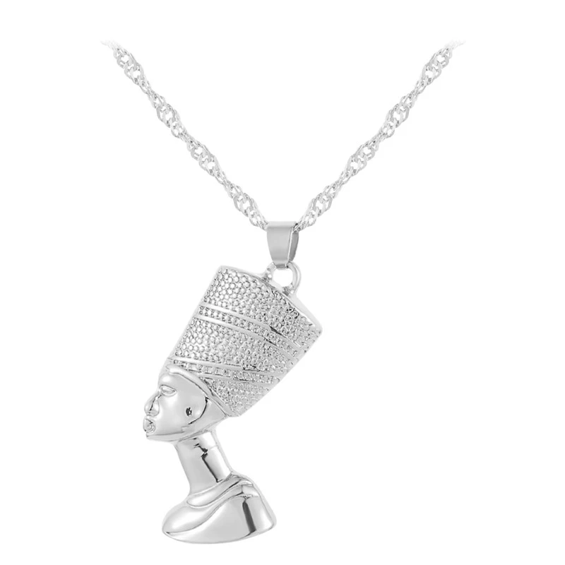 Egyptian Queen Nefertiti Pendant Necklaces for Women Men Jewelry Gold Silver Color Hip Hop Jewellery African Kolye