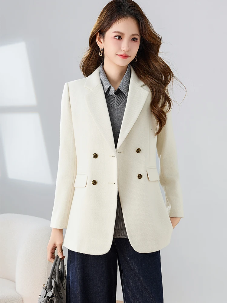 Grau Beige Solide Damen Winter Blazer Damen Mode Weibliche Casual Jacke
