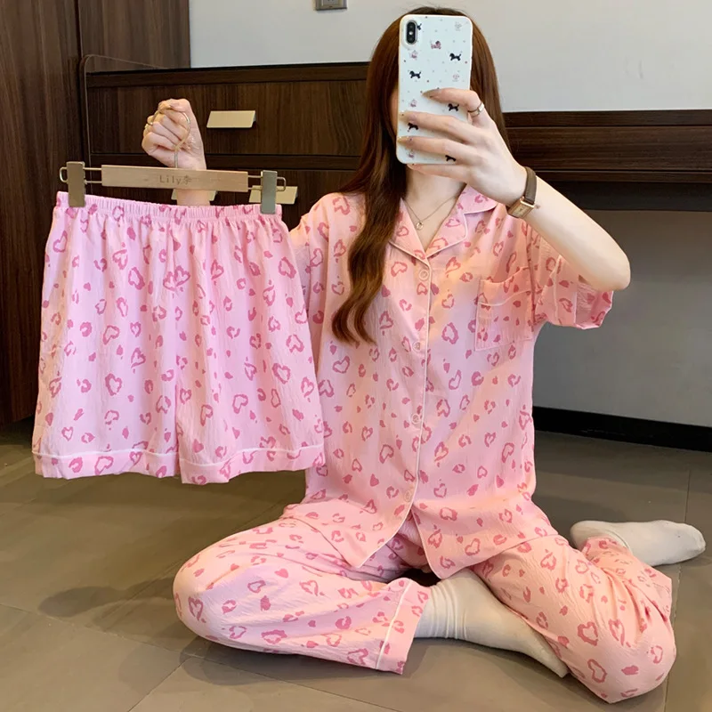 

New Arrival: Girls' Lightweight Summer Pyjama Set – Short-Sleeved, 3-Piece Set with Cloud-Print, Instagram-Style Loungewear