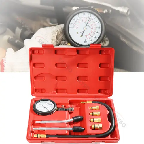 Kit de probador de compresión de cilindro de motor de gasolina, herramienta para automóviles y motocicletas, presión de cilindro de motor de 0-300PSI, medidor de barra de 0-21