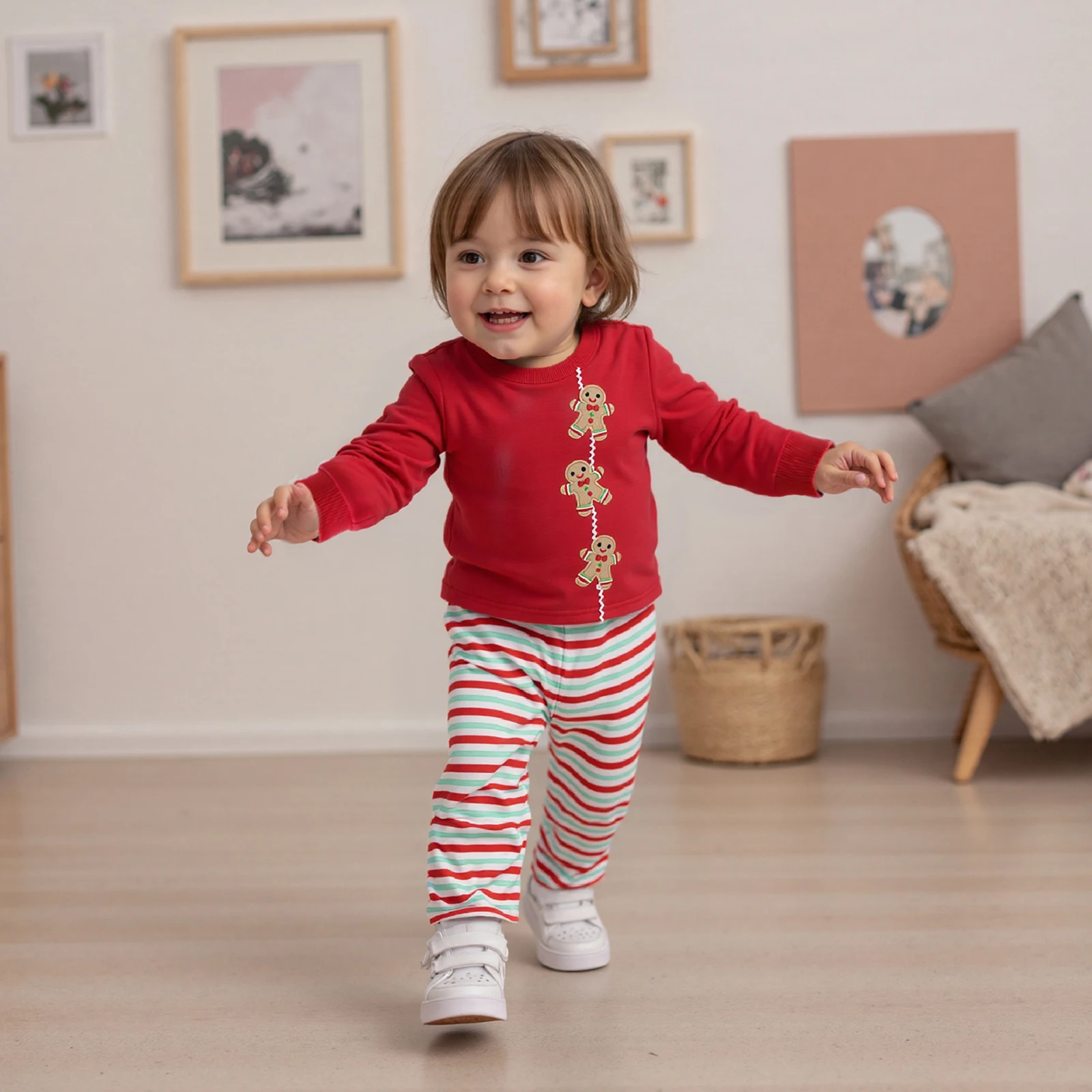 طفل رضيع ملابس عيد الميلاد طويلة الأكمام الزنجبيل رجل التطريز قمم + السراويل قطعتين مجموعة ملابس طفل صغير #5