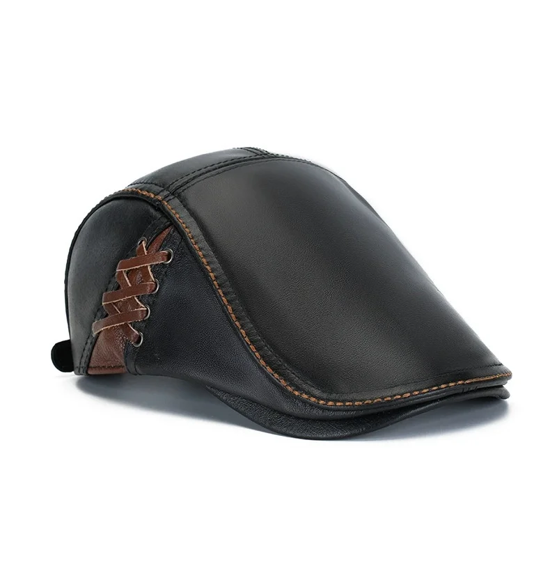 Genuine Leather Beret: Top-Grain Leather Baseball Cap for Men – Adjustable, Fashionable Baseball Cap