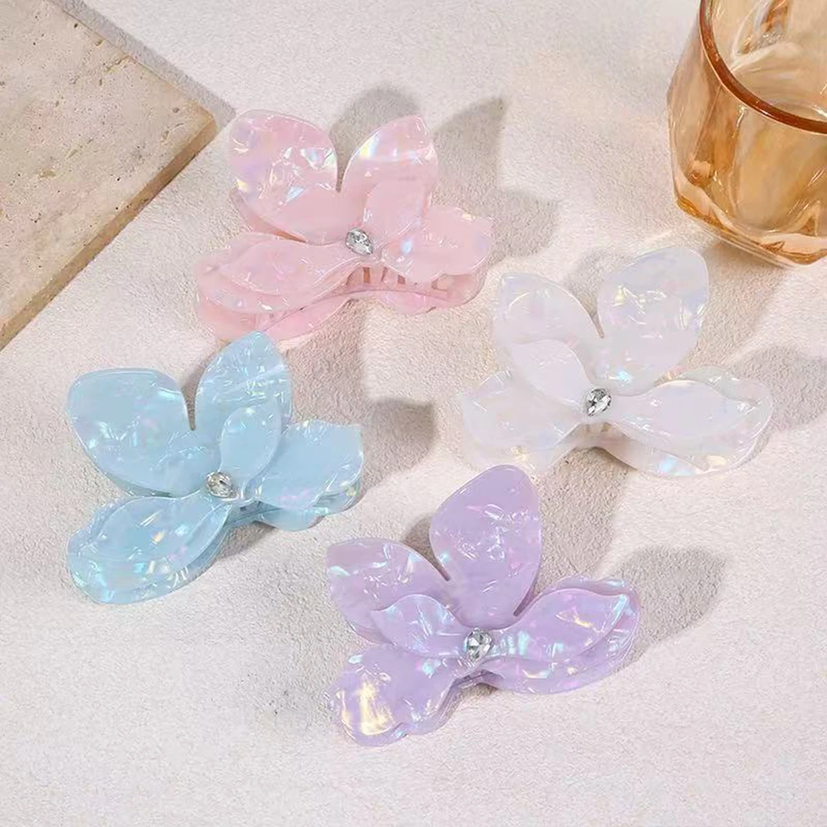 1 Stück dreidimensionale, mit Diamanten besetzte Bougainvillea-Haarspange aus Acetat, neue koreanische Version, modische, schlichte, bunte Haarklammer – Detail 4