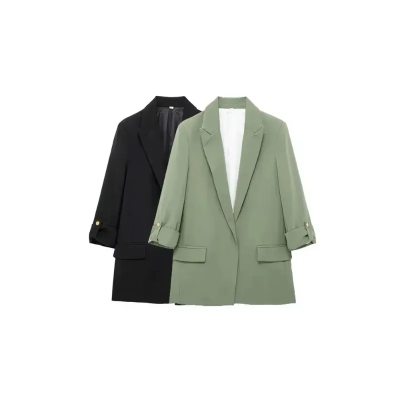 

SMVP Women's Open Blazer Coat with Turn-up Sleeves Front Flap Pockets Female Outerwear Chic Tops Chic Fashion Autumn Winter