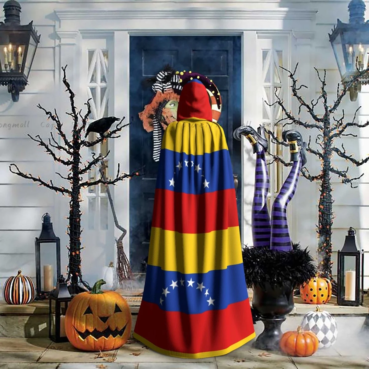 Venezuelan Flag Hooded Cloak Coat Halloween Cosplay Costume Vampire Devil Wizard Cape Gown Party