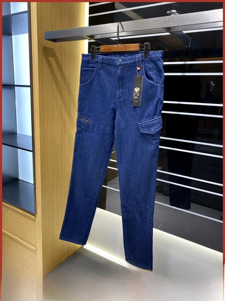 

Thiened Fce Lined Cotton Denim Jeans Men's Straight Leg Micro Stretch Wear Resistant Autumn Winter New Sle Casual Trou...