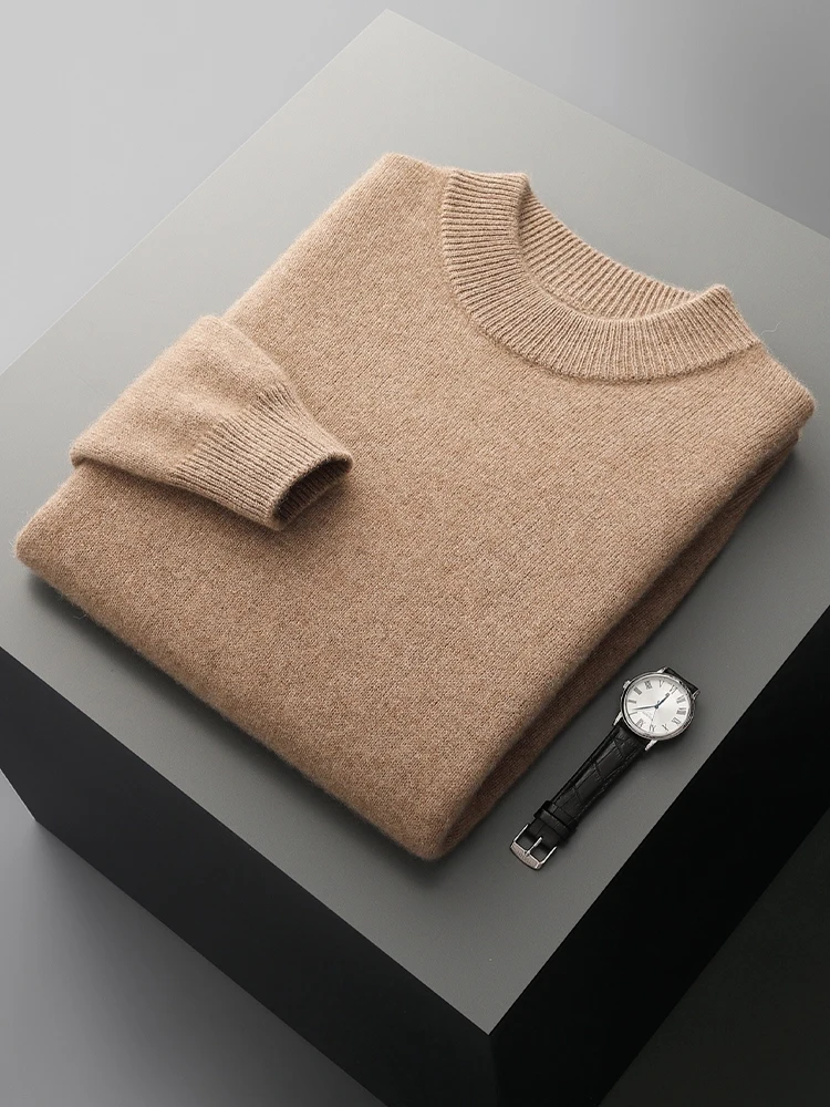 

Autumn Winter Thickened Men Wool Sweater Mock-neck Long Sleeve Pullover Smart Casual Jumper 100% Merino Wool Male Knitwear Tops