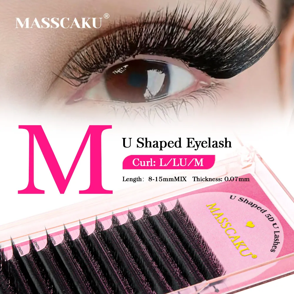 MASSCAKU 3D 4D 5D L/LU/M U-Shaped Eyelash Extensions Handmade Full Dense Clusters Makeup Products Natural Individual Lashes