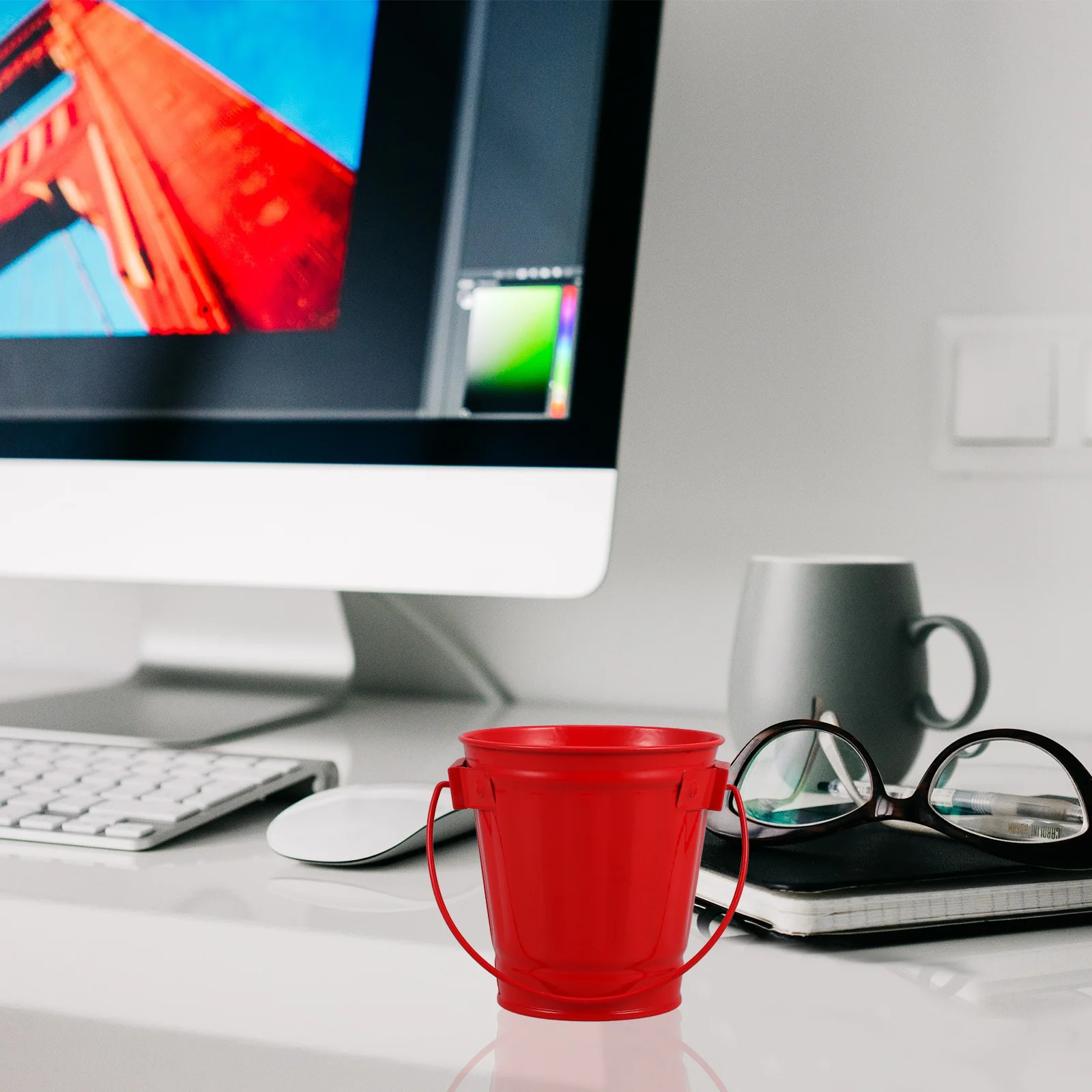 

Mini Metal Bucket with Handle Heavy Duty Decorative Small Holder for Office Desktop Storage Organizer Snack Crafts Container