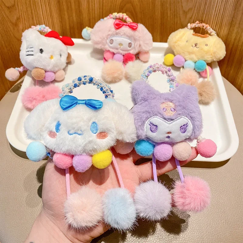 Sanrios Anime Kawaii Toy Cinnamoroll My Melody Hellokittys Pompom Purins Kuromi Headband High Ponytail Hair Accessory Gifts