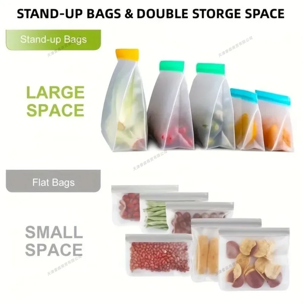 3pcs Leakproof Containers Silicone Food Storage Containers Reusable Stand Up Zip Shut Bag Fresh Bag Food Storage Bag Fresh Wrap