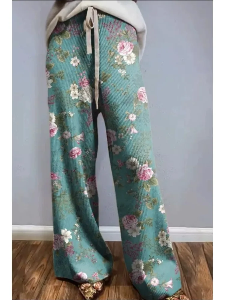 

Boho Floral Print Pants For Female Fashion Mid Waist Wide Leg Pants Women Casual Holiday Streetwear Womens Clothing Spring New