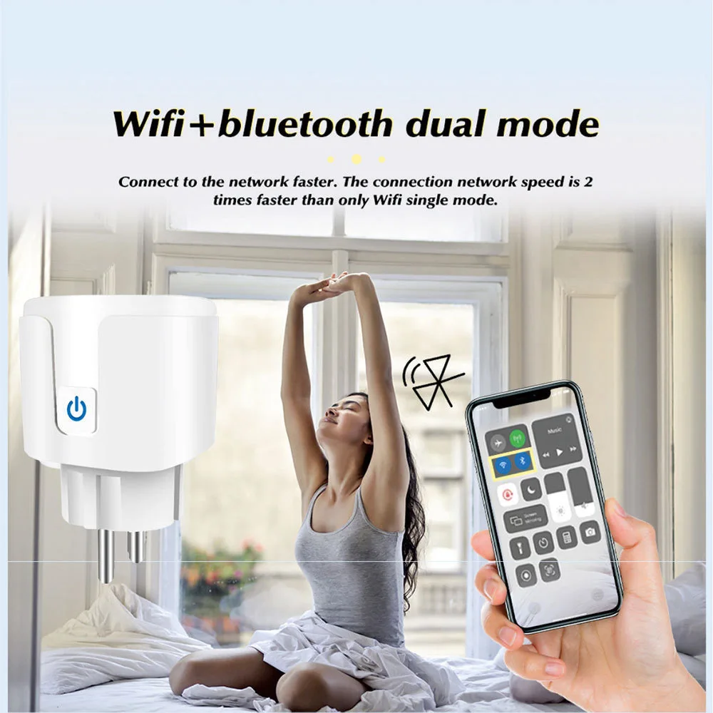 Inteligentne gniazdko WiFi Tuya 16A 20A EU z pomiarem zużycia energii, funkcją timera, sterowaniem głosowym Alexa i Google Assistant — zdjęcie produktu 5