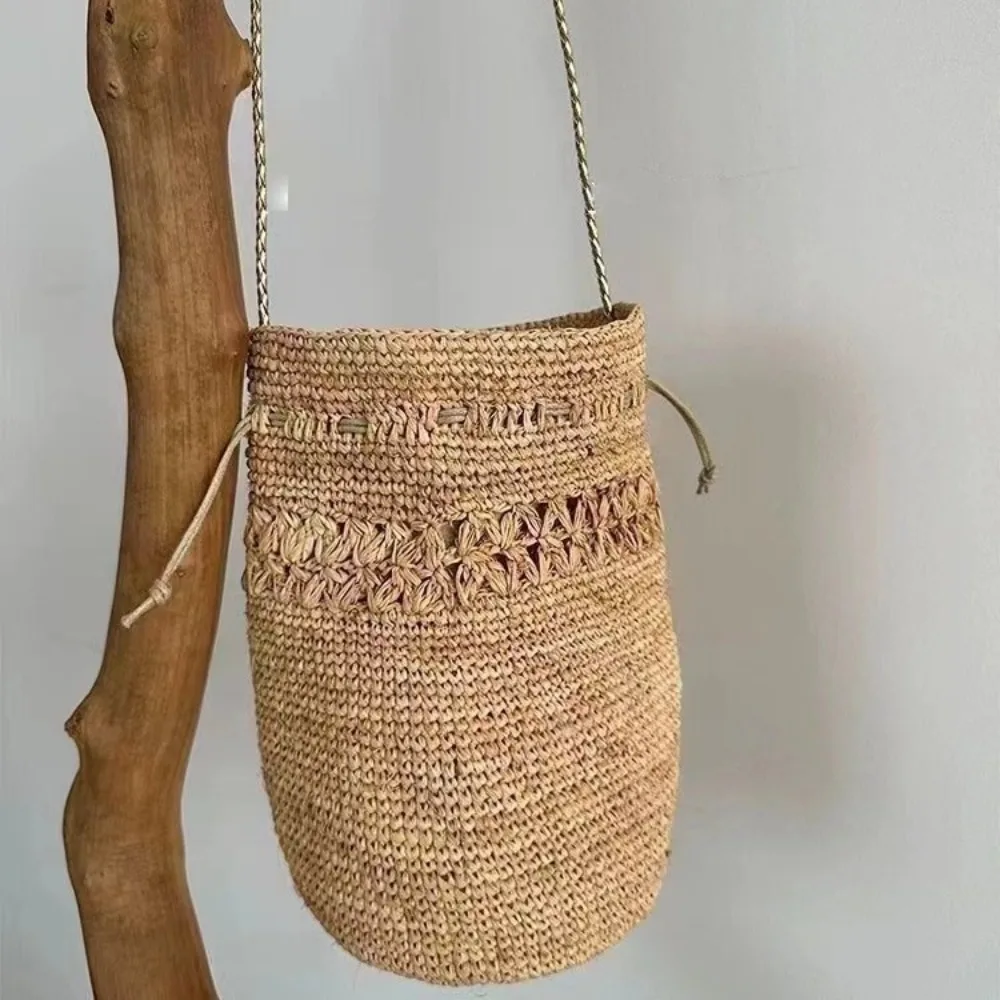 

Bohemian Raffia Straw Bucket Bag Handbag Handmade Travel Beach Bags for Women Shoulder Bag Summer Crochet Tote Rattan Bags NEW