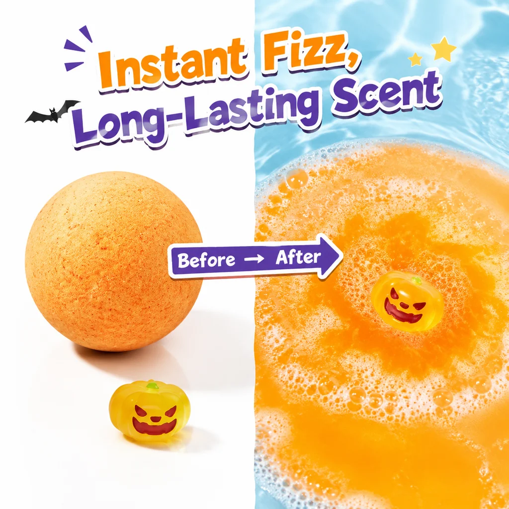 6/12PCS Bath Salt Balls for Kids with Surprise Inside Natural Organic Fruit Formula Fizzy Spa Balls Gift Set with Halloween Toys